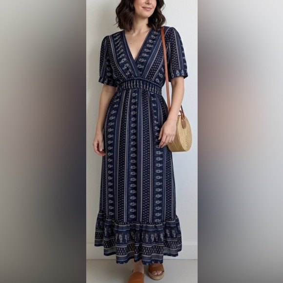 Boutque Dresses & Skirts - Bohemian Floral Maxi Boho V-Neck Boutique Dress Size Small